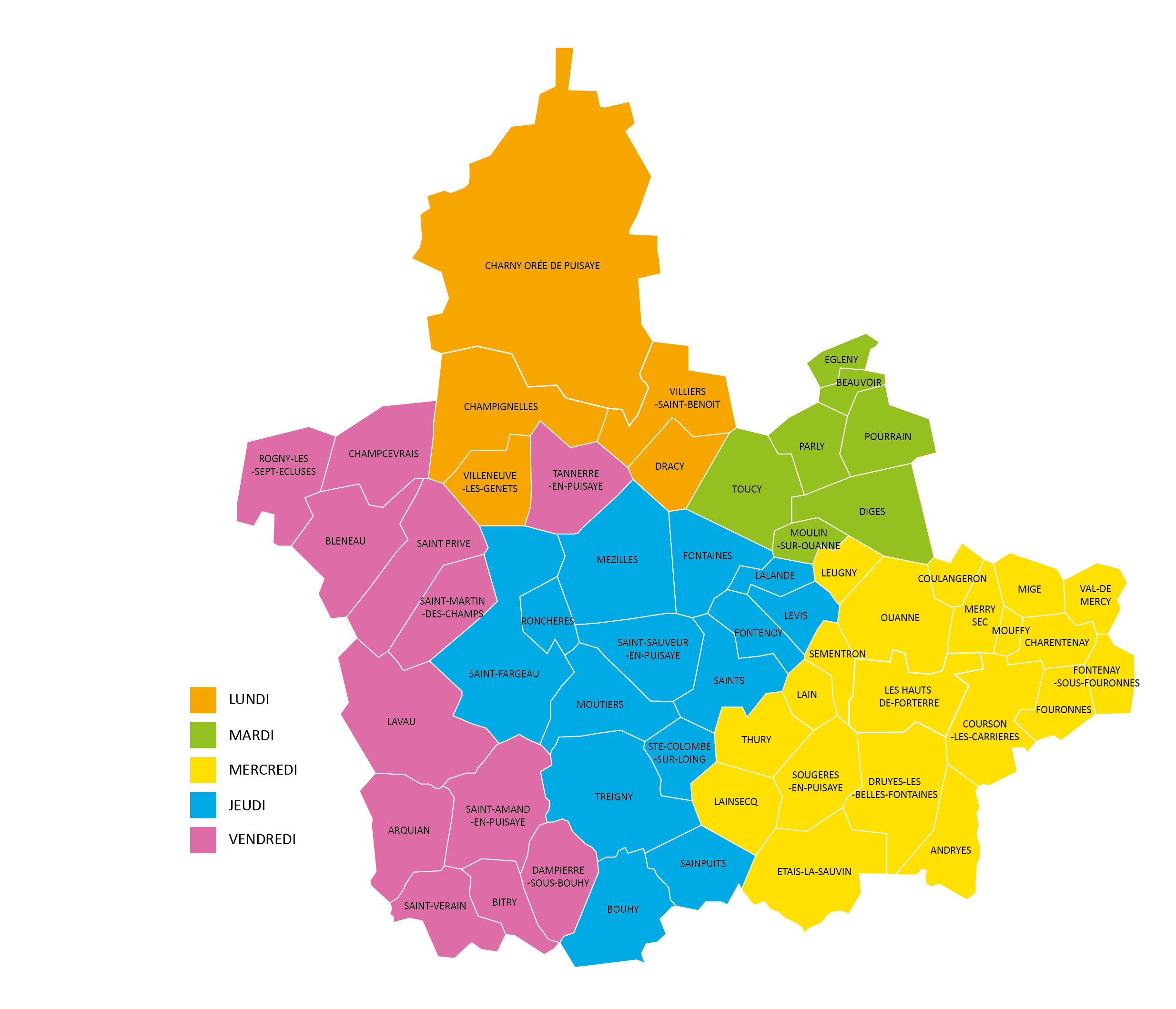 Carte de la collecte Carte de collecte des déchets communauté de communes de puisaye forterre